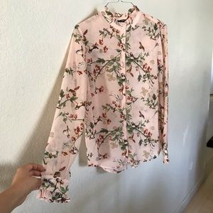 Pink sheer button down blouse